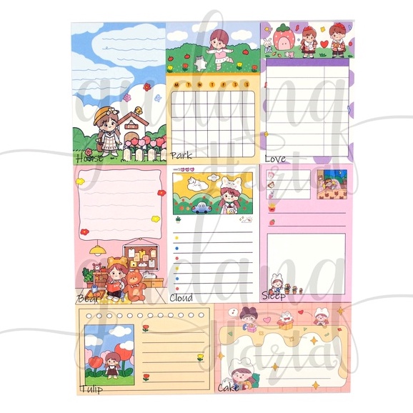 Sticky Notes Planner Cartoon Notes Motif Bear Cake Cloud DIY GH 301259