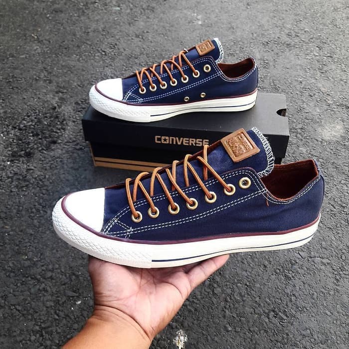 Sepatu Sneakers Casual All Star Converse Tali Premium PriaWanita + Dus - Premium Pendek Navy