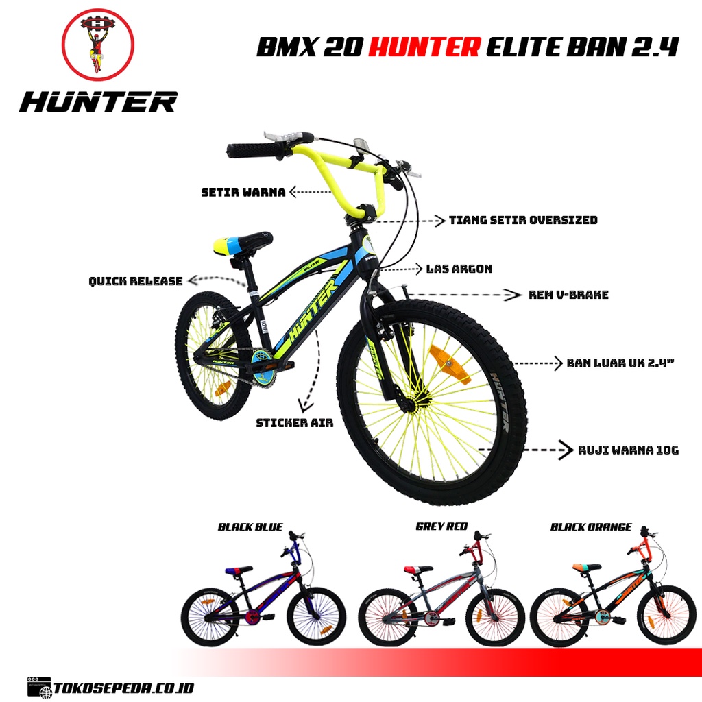 Sepeda Anak Cowok BMX 20 Inch Hunter Elite Ban 2.4