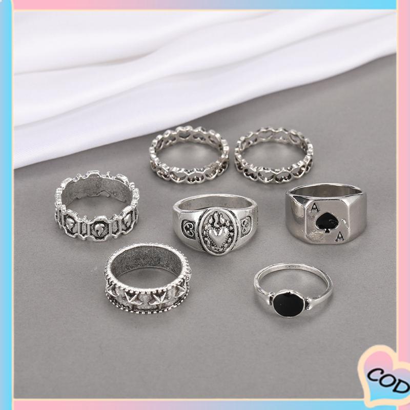 COD❤️ 7 PCS Cincin Set Retro Pria Dan Wanita Vintage Kreatif Fashion Perhiasan Temperamen Suasana Sederhana