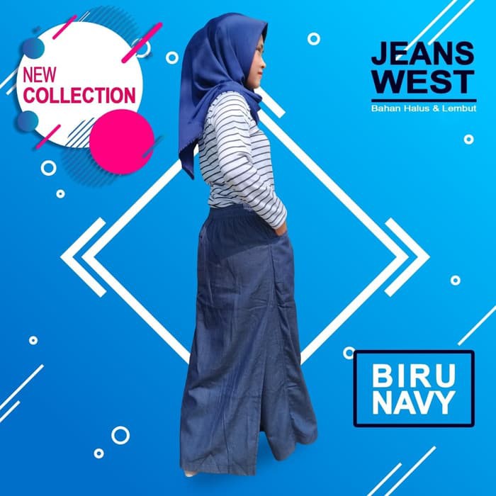 Rok Celana Muslimah Jeans West Biru Dongker Navy XL Original Rocella