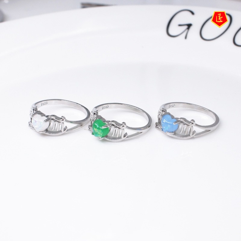 [Ready Stock]Simple Fashion Mom Heart-Shaped Opal Ring