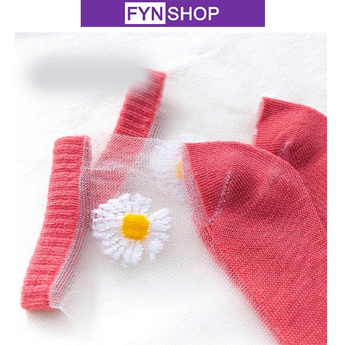 Fynshop ♛ KK12 Kaos Kaki Wanita Import Transparan Ala Korea Model Bunga Daisy dan GGSox-5