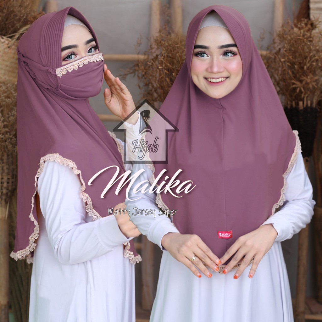 GROSIR Jilbab Instan Terbaru Hijab Masker Jersey Premium  Kerudung Masker Renda Malika RUMAH HIJA'B-Lavender