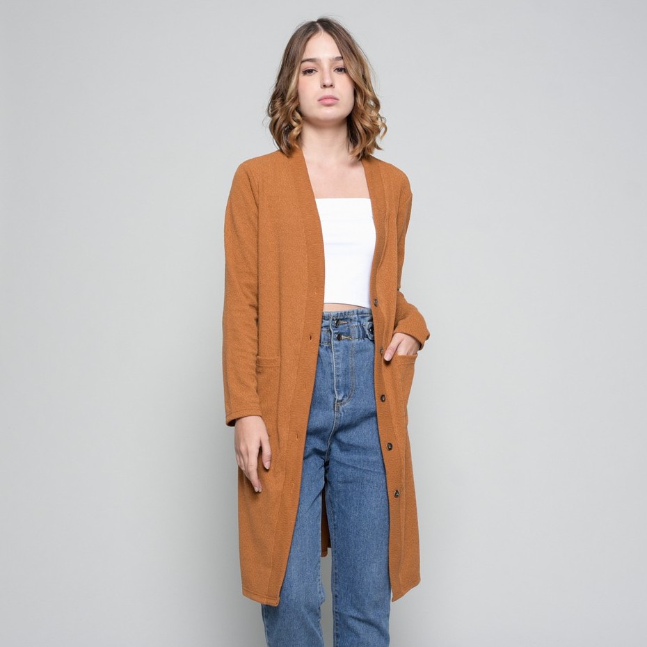 ADA Megan Long  Cardigan  Knit With Pockets Shopee Indonesia