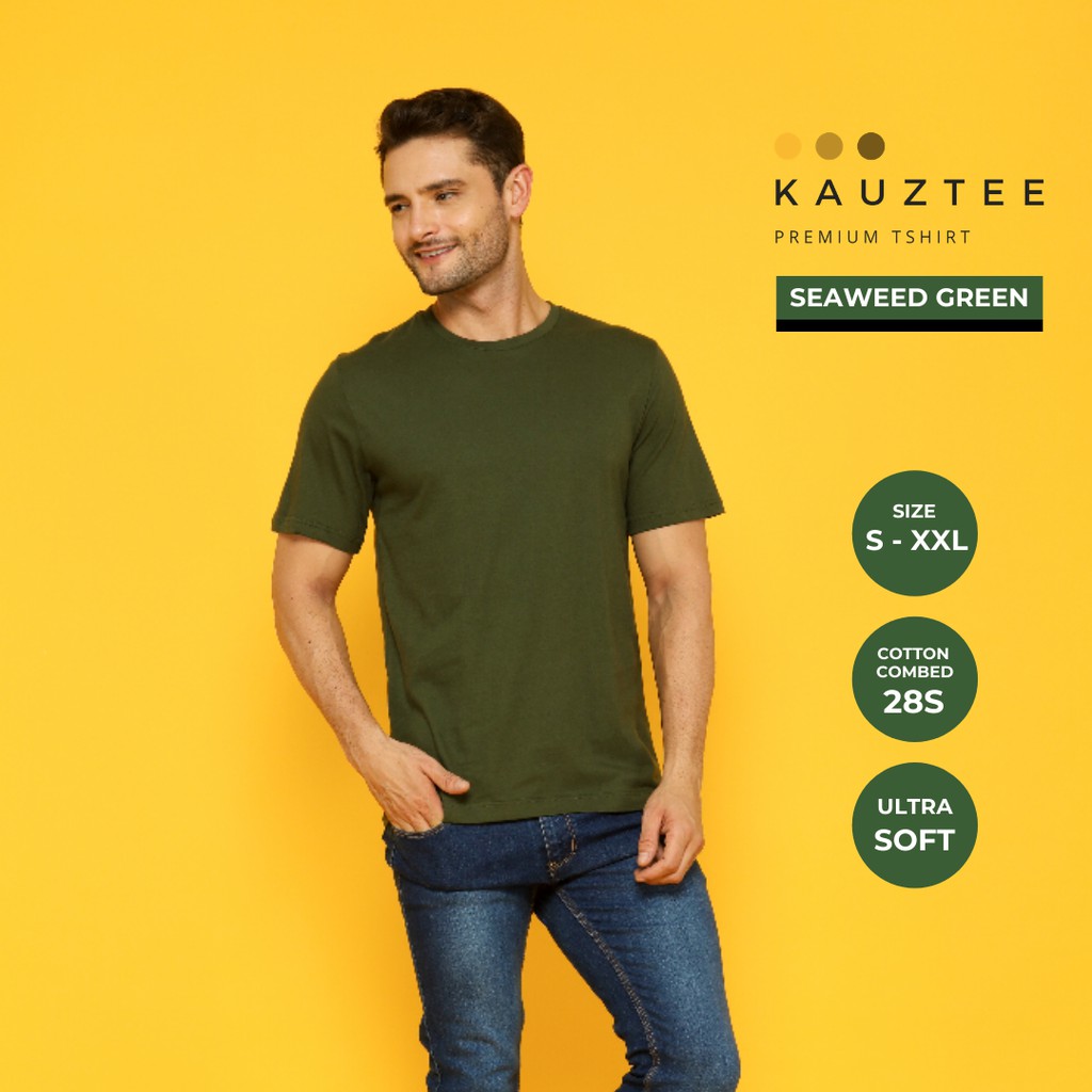 Kaos Tshirt Polos KAUZTEE Premium Tshirt Unisex 100% Cotton Combed 28s - Seaweed Green