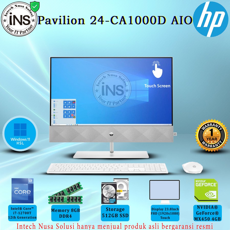 HP PC Pavilion 24 CA1000D AIO i7-12700T 8GB 512GB SSD VGA MX450 4GB WIN11HSL OHS 2021 1YR