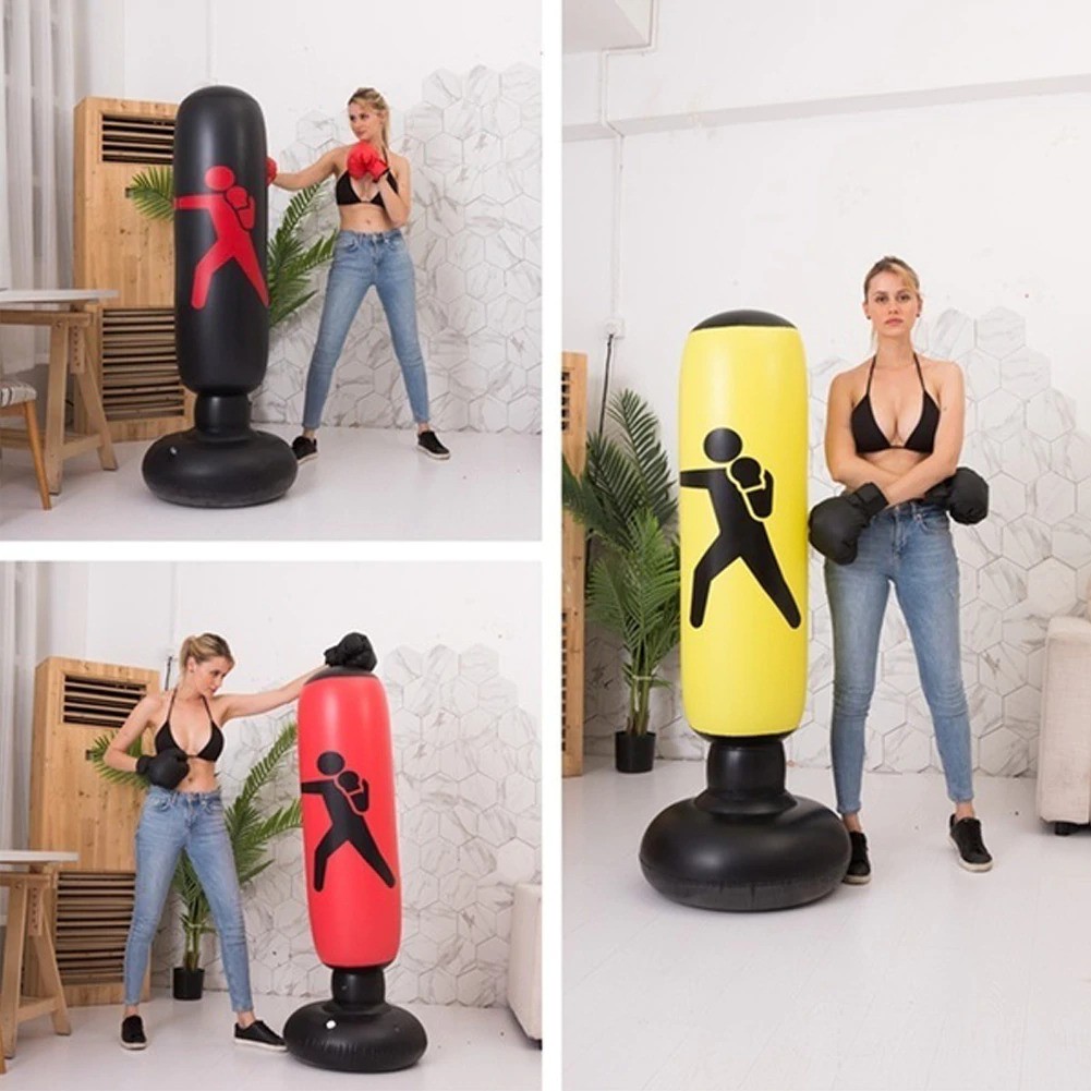 Jusenda Vertical Punching Bag Tiang Samsak Tinju Boxing Punch Target Inflatable 1.6 Meter - black