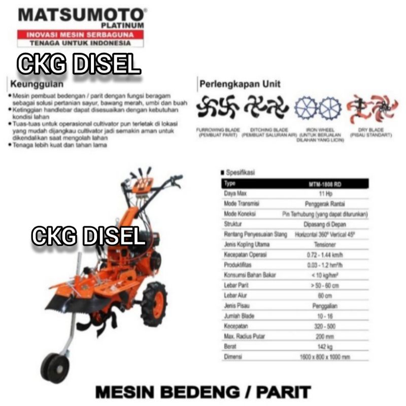 Mesin Cultivator Membuat Bedengan Dan Parit Matsumoto MTM-1808 RD