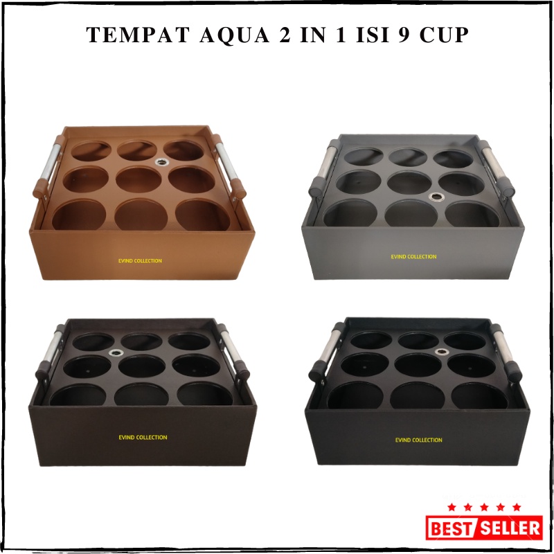 Tempat Air Mineral Gelas Multifungsi 2 In 1 Isi 9 Cup Keranjang Aqua Gelas Kulit Sintetis Premium