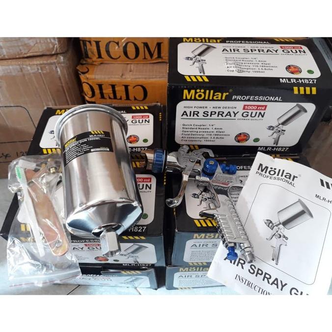 spray gun HVLP 1.4mm Mollar spraygun HVLP cup kapasitas besar 1000ml