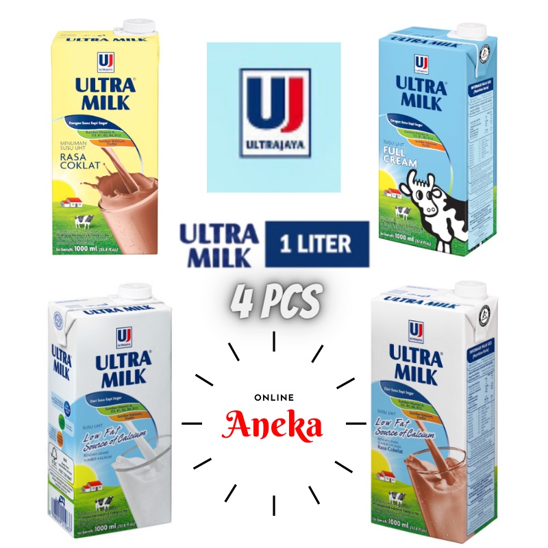 

ULTRA Milk Susu UHT 1 Liter (Cokelat/Full Cream/Low Fat) 4 Pcs