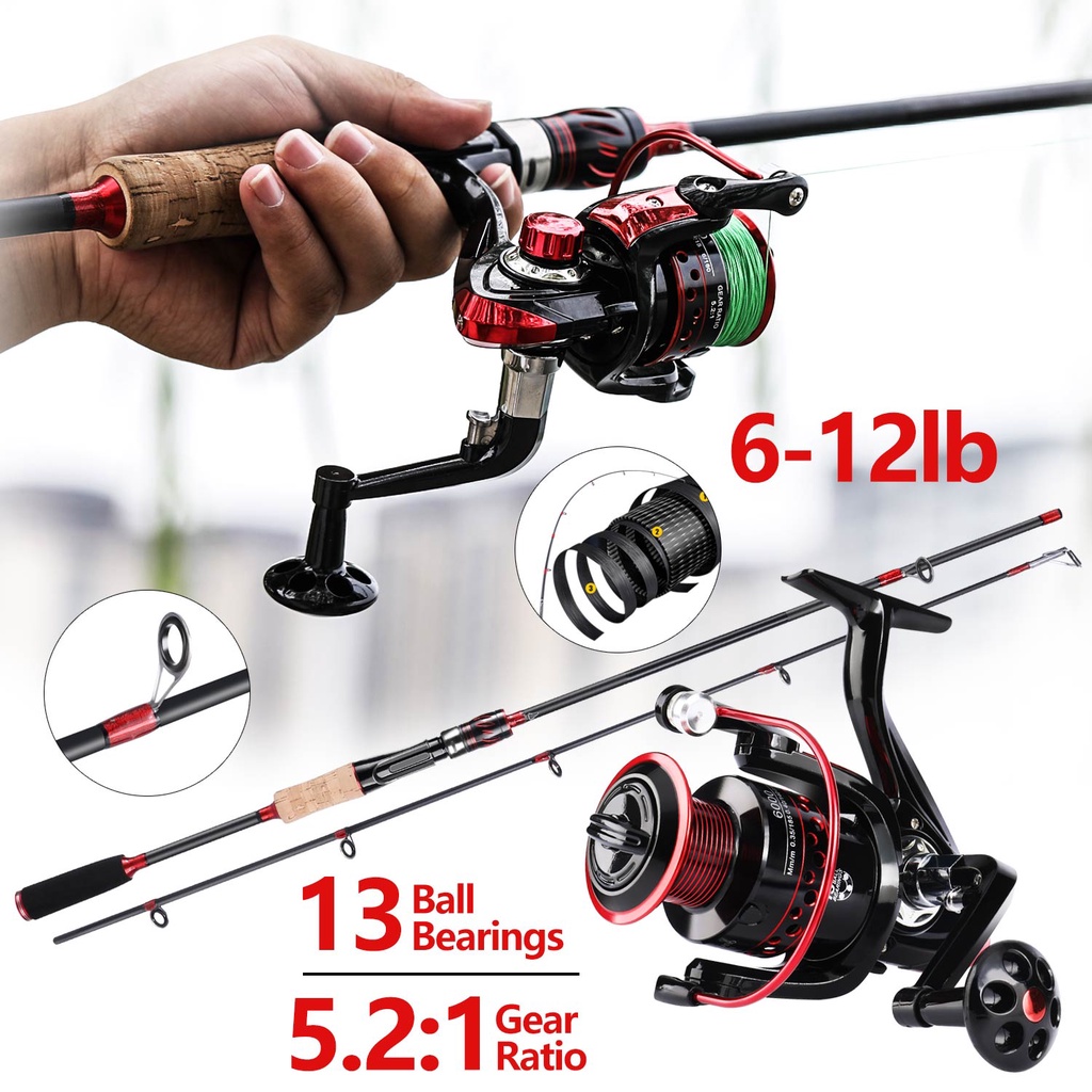 Pancing Set 1.65m Fishing Rod Fishing Reel Pancing 13 + 1BB Rasio Gear 5.2: 1 2000-7000 Bahan Metal untuk Air Laut Fishing reel Max Drag 10-kg