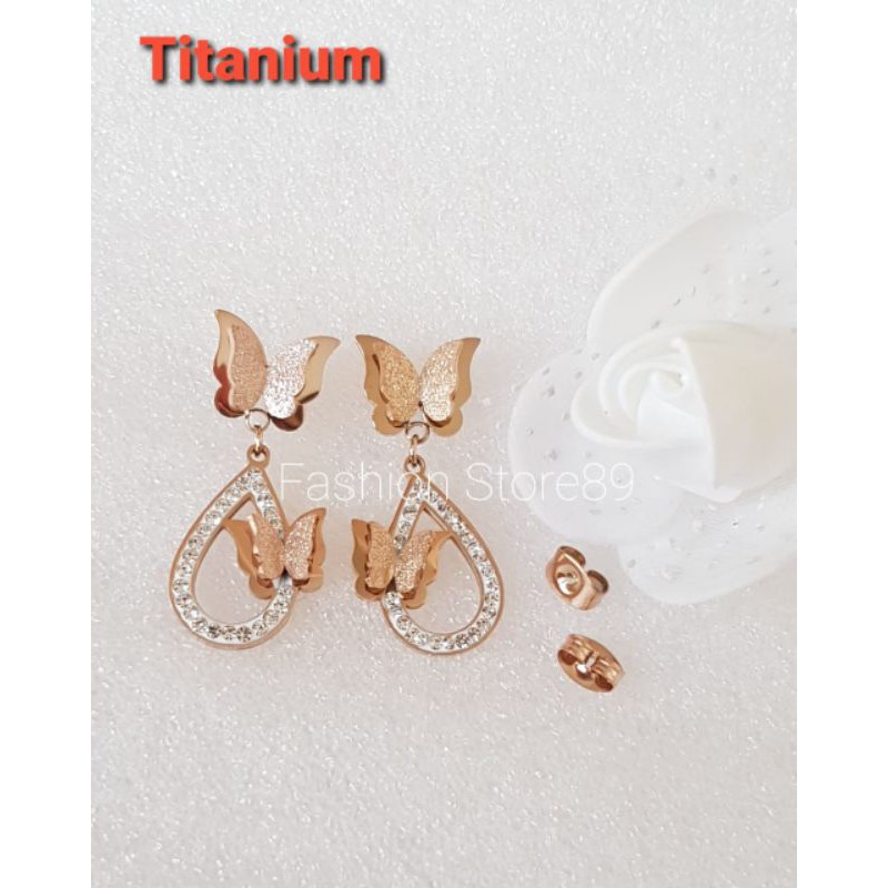 Anting Import Buterfly Titanium premium Rosegold Bestseller edisi terbatas kupu-kupu