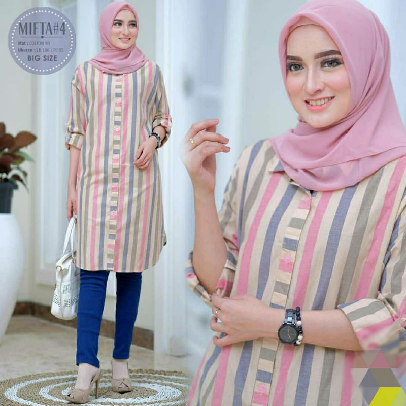 Reita Tunik garis Soft Cotton Alus Lembut Adem