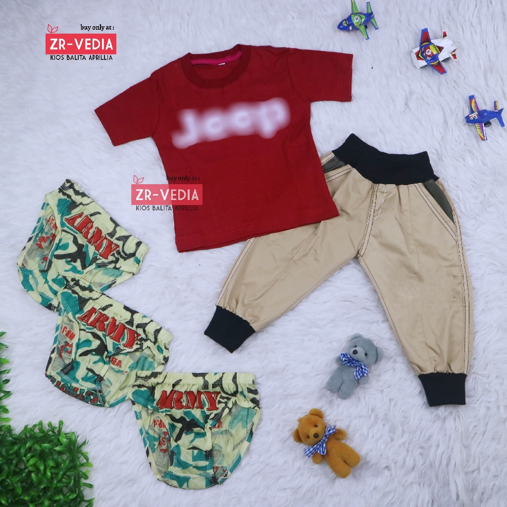 BUNDLING HEMAT Baju Anak Laki Setelan Celana 1-2 Tahun / Isi Set Baju Celana Jogger Celana Dalam 3