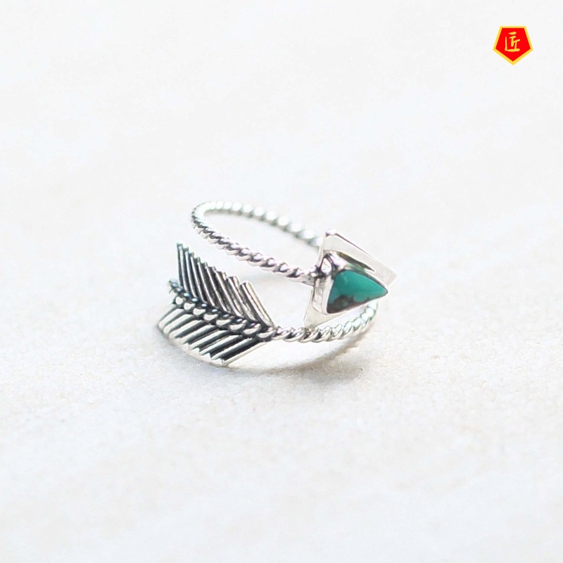 [Ready Stock]S925 Silver Turquoise Arrow Ring Creative Retro