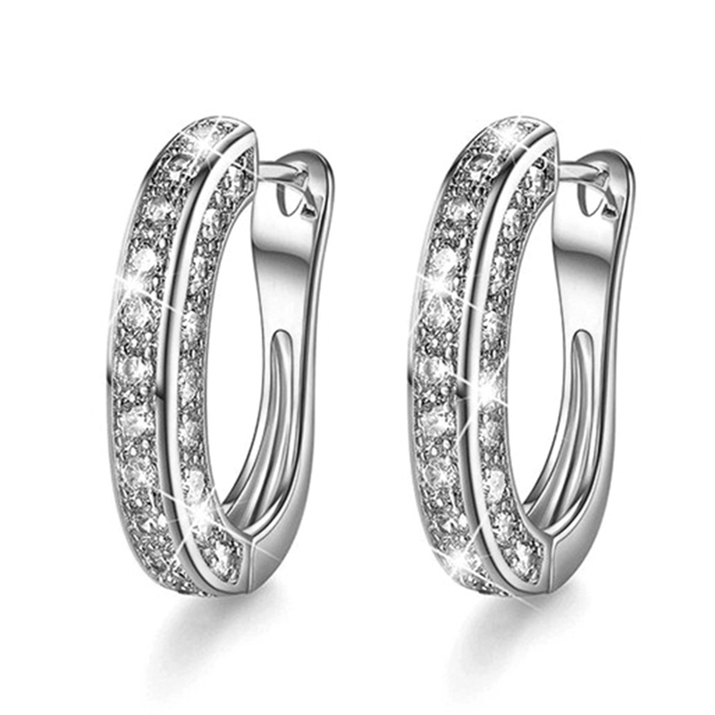 1Pairs Sparkling  Filled Fashion U-Shape Zircon Huggie Simulated Gemstone Hoop Earrings For Womens Engagement Earrings