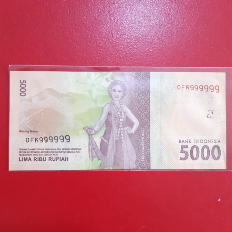 Uang Kertas Kuno 5000 Rupiah Tahun 2016 Nomor Cantik Solid 9