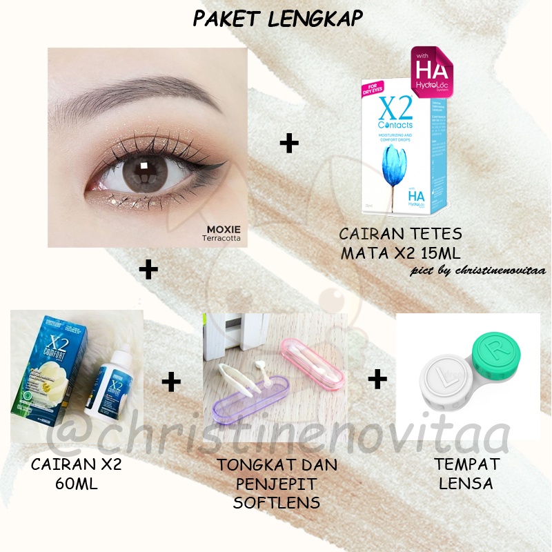 Paket Lengkap Softlens X2 Exoticon Moxie (NORMAL) 14.5mm + Cairan X2 60 ml + Pinset + Tetes Mata X2 15 ml