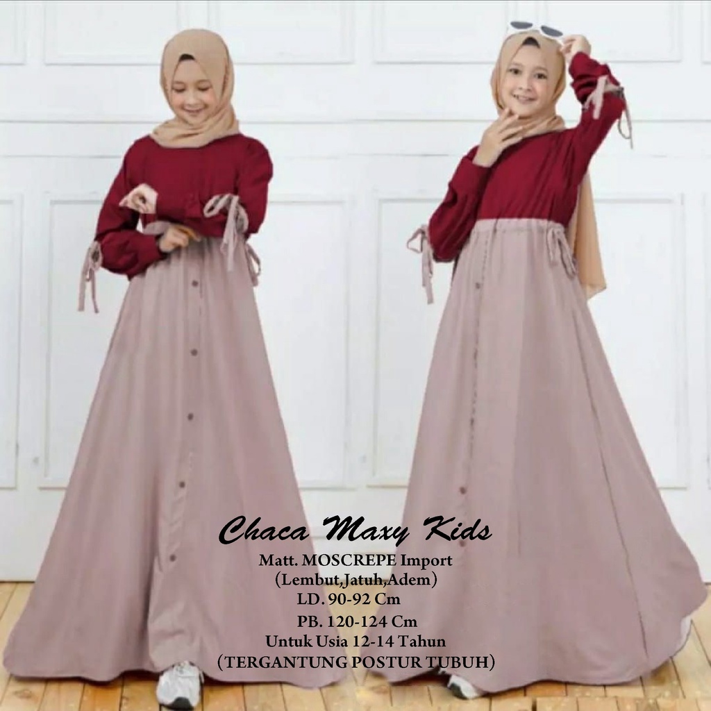 FenishaStore Gamis Chaca Maxy Kids Umur 12-14 Tahun Matt. Moscrepe Import