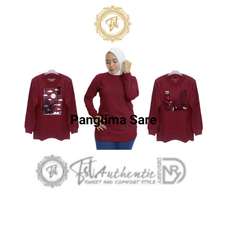 Baju Atasan Wanita Terbaru 100% ORIGINAL / Kaos Wanita Lengan Panjang Dinarry Warna Maroon / Atasan 