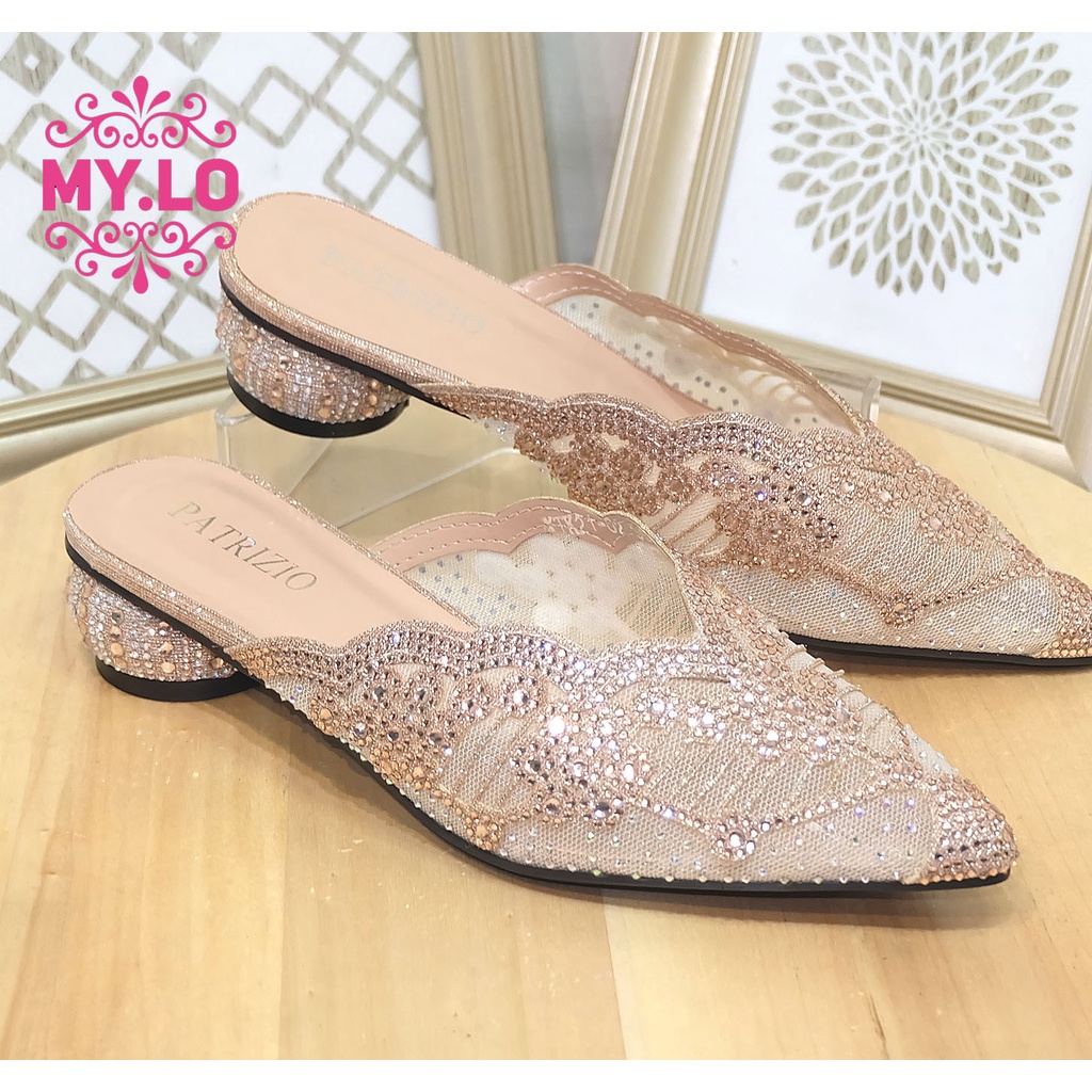SENDAL PESTA WANITA SANDAL PENGANTIN SELOP KEBAYA ROSEGOLD PEREMPUAN SEPATU NIKAH LAMARAN HANTARAN S