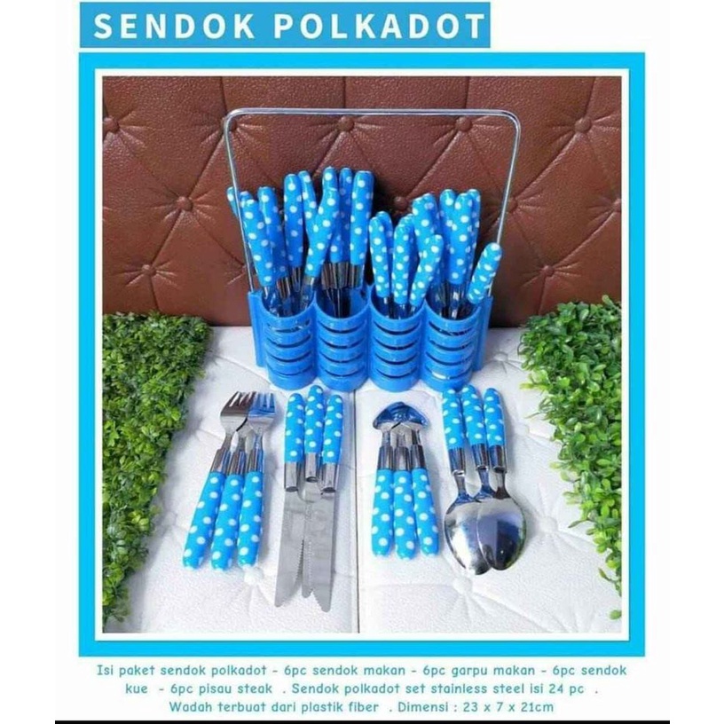 Sendok polkadot / set sendok polkadot isi 24 / set sendok makan minimalis / kado sendok polkadot / s