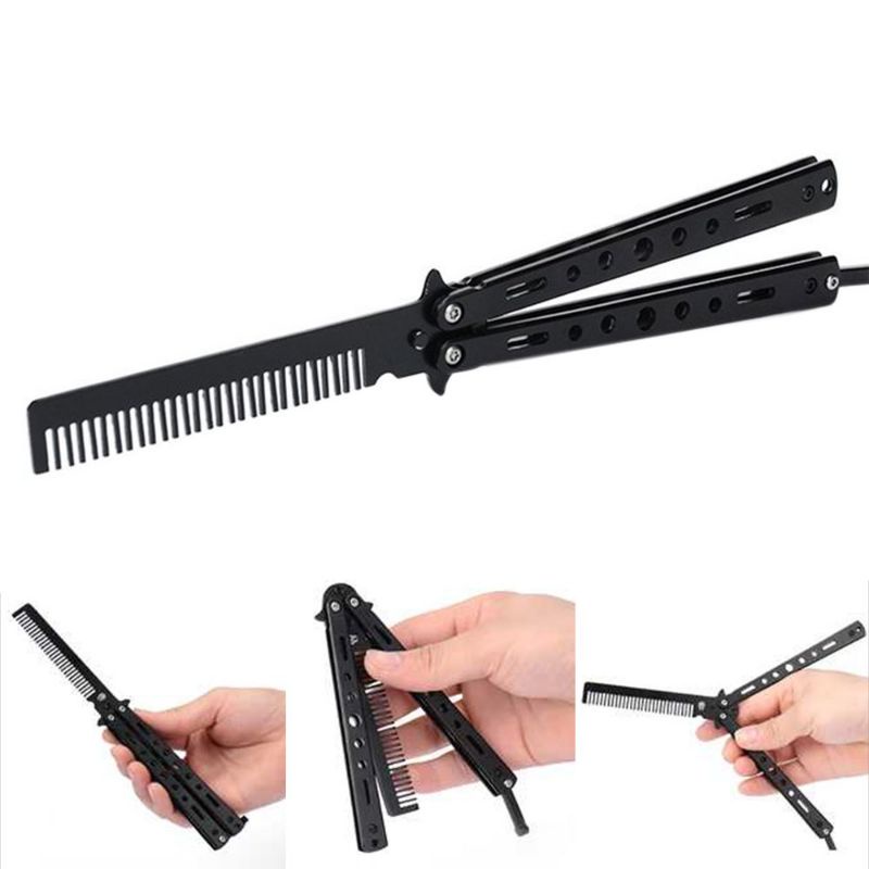 Sisir Lipat Besi Butterfly Balisong Training Hair Comb Stainless Steel