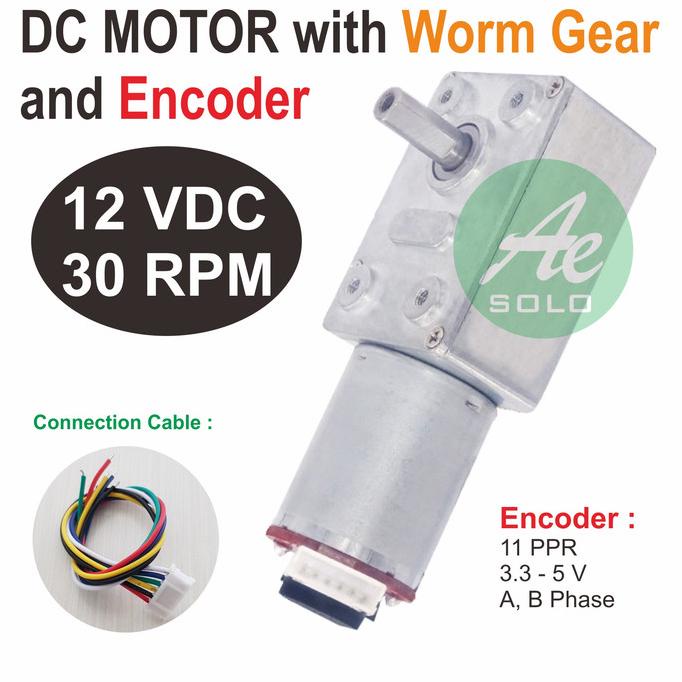 ] High Torque DC Gear Motor 30RPM 12V DC with Encoder Feedback Worm Gear