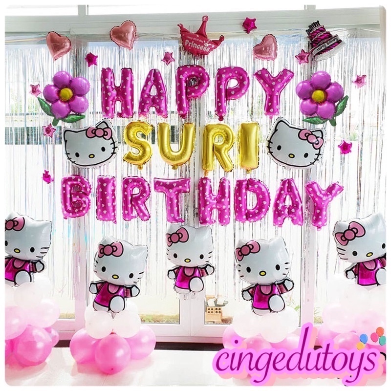 Jual paket set dekorasi ulang tahun happy birthday tema hello kitty RUN