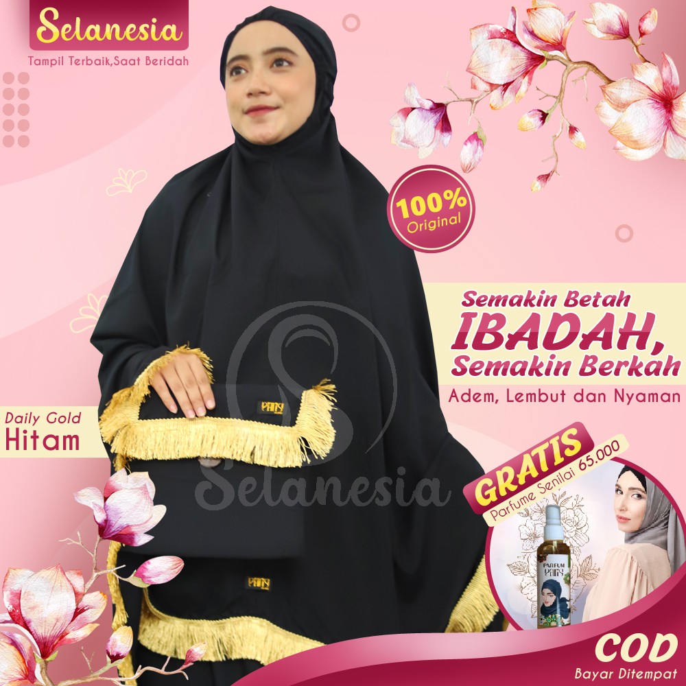 Mukena Mukenah Dewasa Adem Polos Renda Terbaru Premium Mewah Sutra Bordir Parisku Jumbo Hitam 05