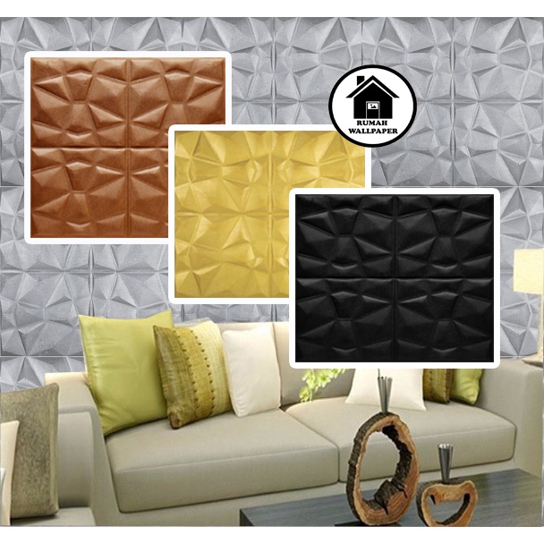 RW Wallpaper Foam 3D Batik Wall Panel Diamond Triangle Stiker Dinding Wall Paper Panel Sticker