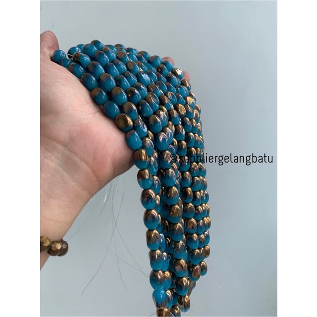 kristal CEKO KACANG GOLD BLUE DOFF 10mm BIRU EMAS manik oval cutting