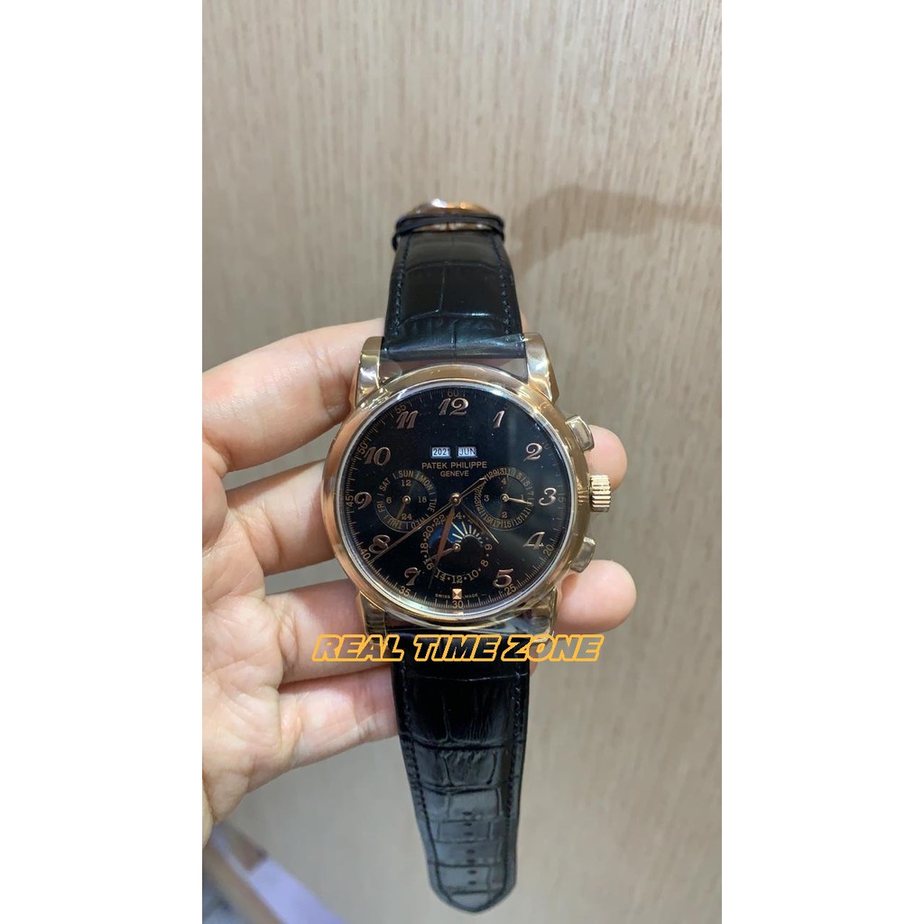 JAM TANGAN REAL PATEK PHILIP LEATHER 58152 BLACK ROSE GARANSI 1TH