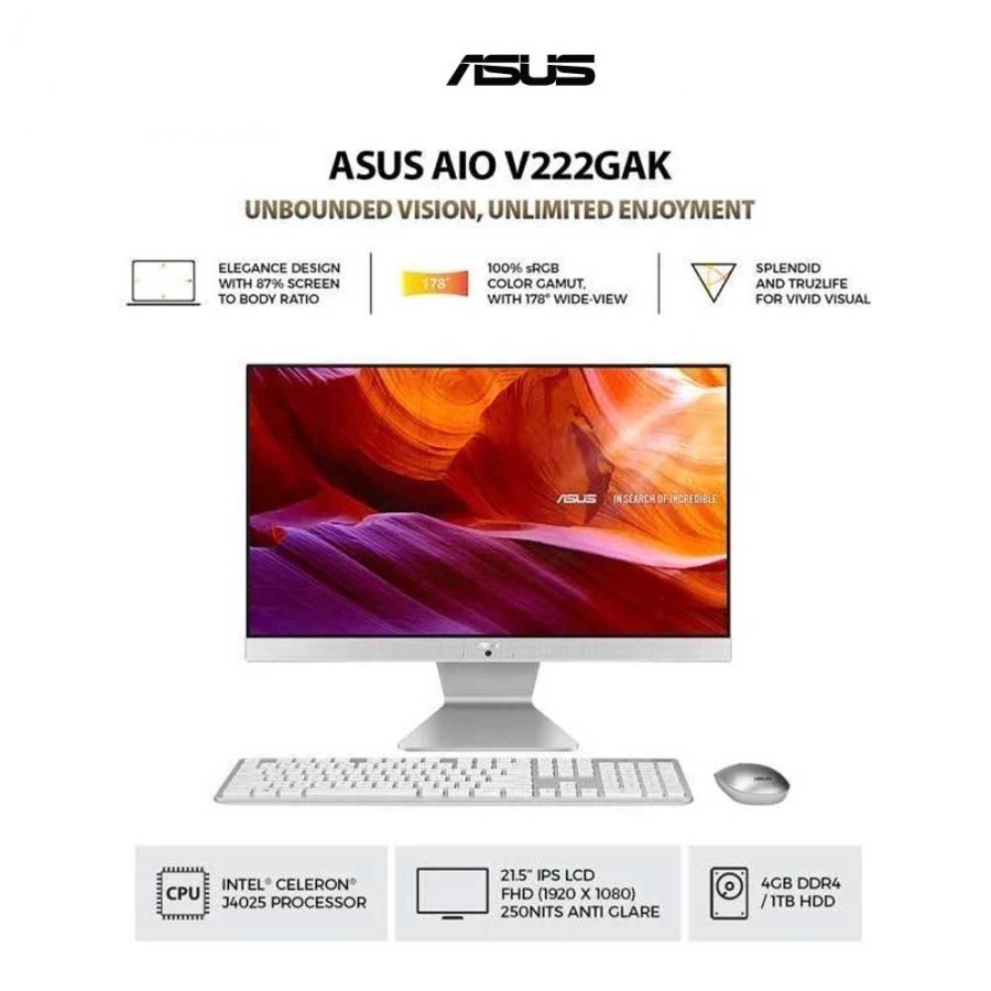 ASUS AIO V222GAK - WA141W CELERON J4025 4GB 1TB W11 Home WHITE