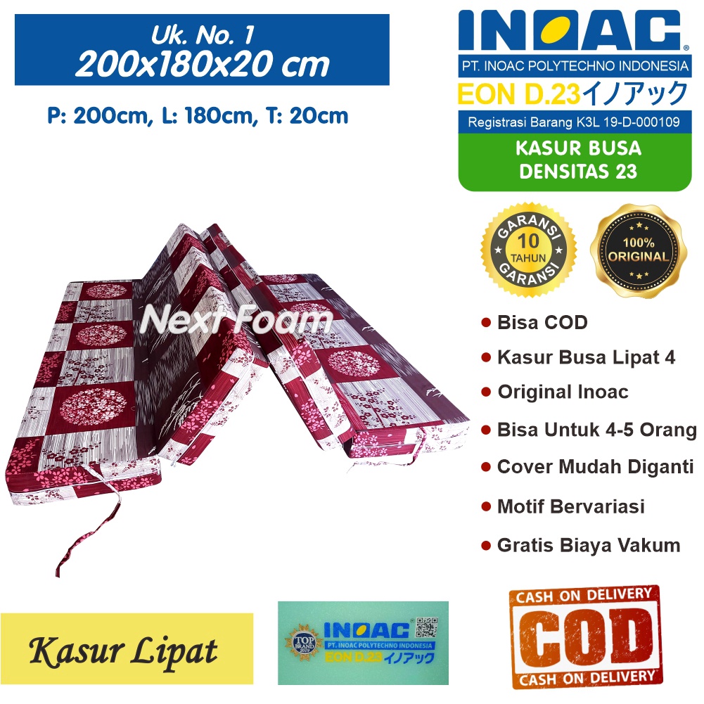 Kasur Busa Lipat Inoac Ukuran No 1 200x180x20 cm Tebal 20 cm EON D23 ORIGINAL INOAC Garansi 10 Tahun