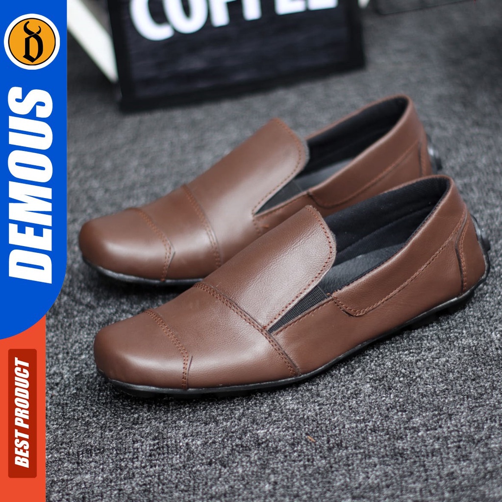 DEMOUS Wark - Sepatu Slip On Pria Casual Kulit Asli