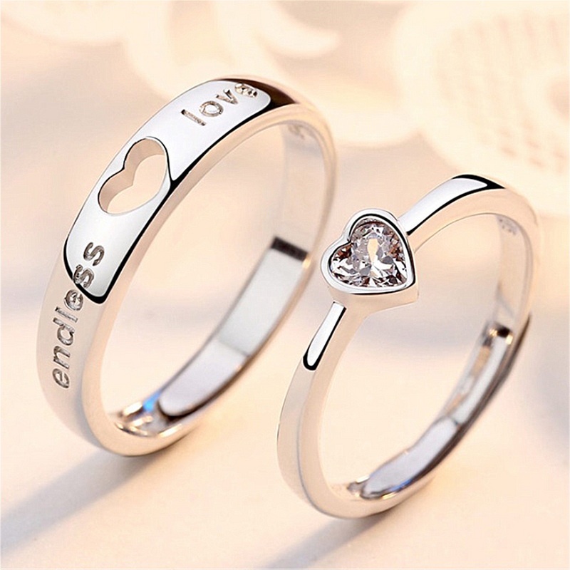 Set Cincin Zircon Desain Hati Forever Endless Untuk Pria Dan Wanita