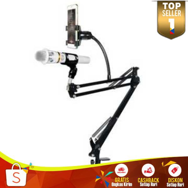 FS03 Stand Mikrofon Lazypod Smartphone Praktis Penyangga Microphone Stand Mic Plus Smartphone Holder