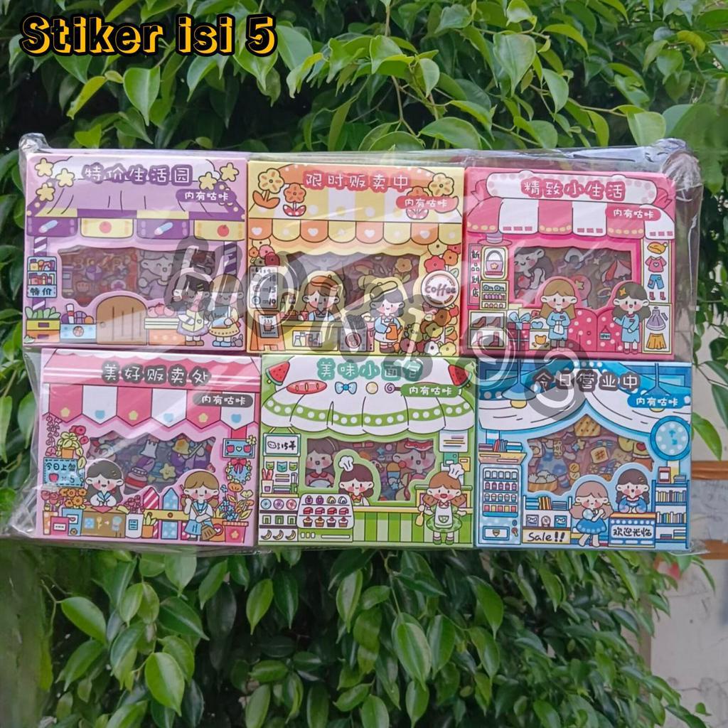 stiker MINI ISI 5 mini box stiker lucu pink ungu biru hijau stiker karakter