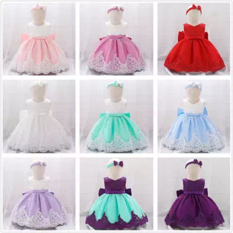 Baju pesta anak bayi gaun wanita dress party pakaian ulang tahun pernikahan rok kembang satin borkat