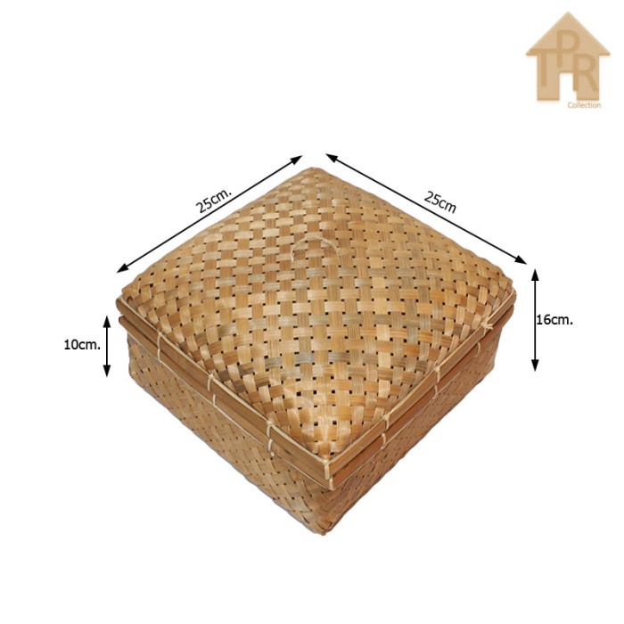 Bambu - Box Sokase Tempat Roti / Warna Natural Smoked 25x25cm.