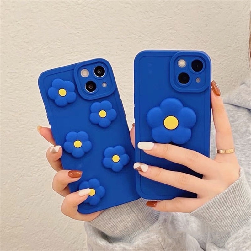 Case Motif Bunga Biru 3d Untuk IPhone