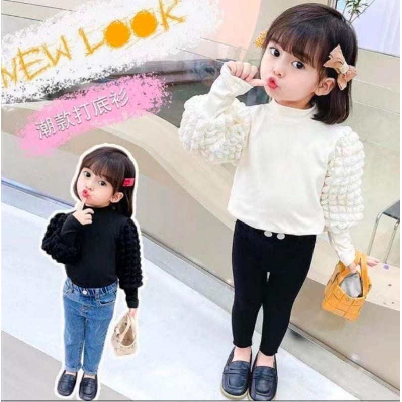 Atasan lengan balon/ atasan knit/ Atasan rajut Anak Import / tunik rajut anak import