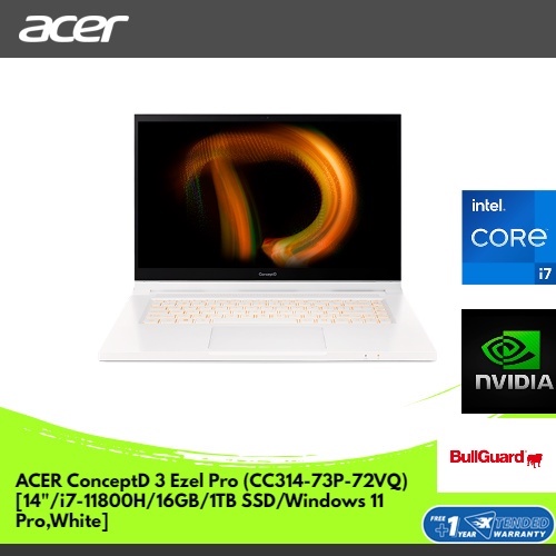 ACER CONCEPTD 3 EZEL PRO (CC314-73P-72VQ) [14"/I7-11800H/16GB/1TB SSD/WINDOWS 11 PRO/WHITE]