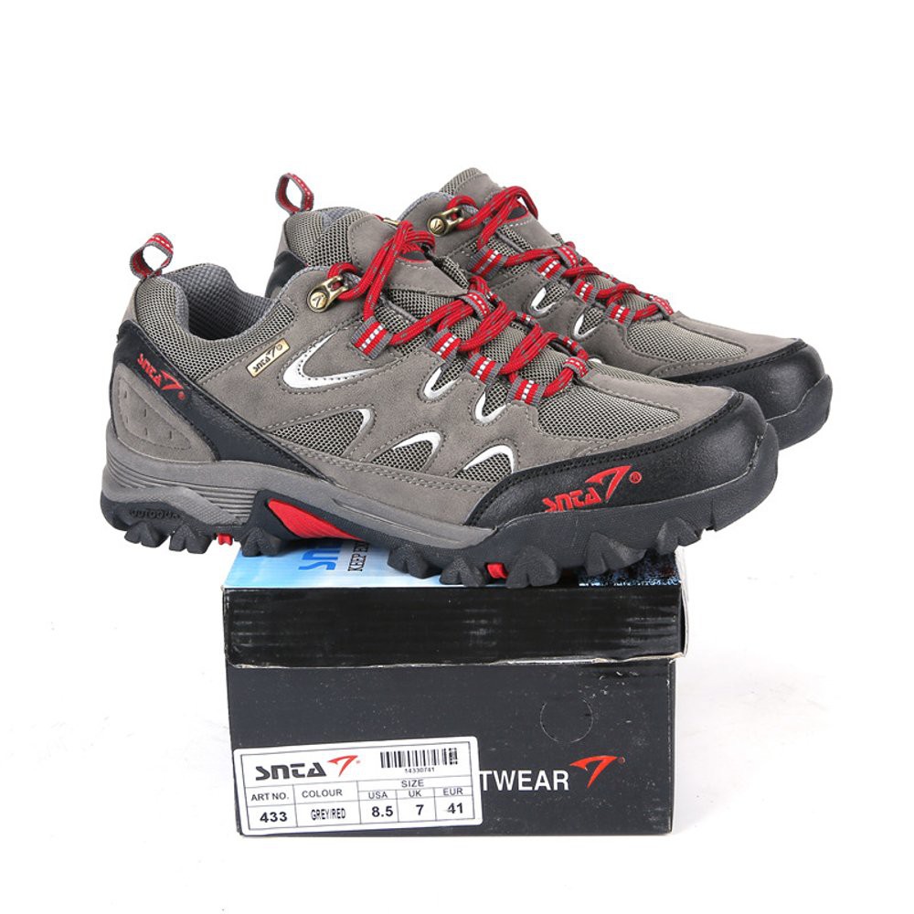 Sepatu Gunung SNTA 433 Semi Waterproof Grey Red - Sepatu Hikking Outdoor Short Series