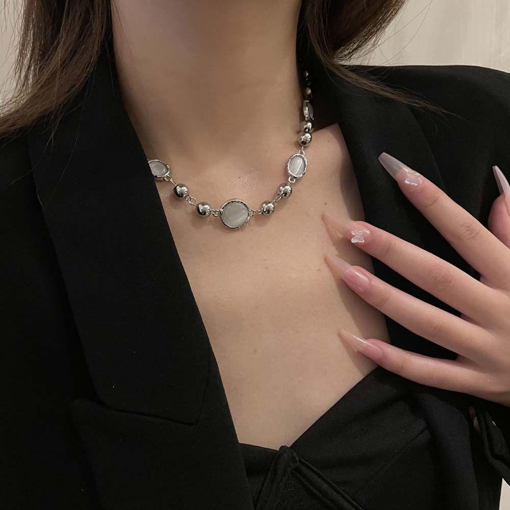 Mxbeauty Wanita Kalung Elegan Ringan Mewah Hadiah Manik Bulat Perempuan Alloy Rantai Klavikula