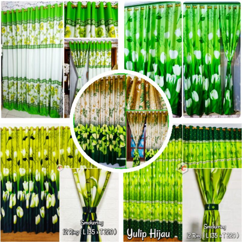gorden pintu minimalis tirai jendela gorden jendela korden pintu 12 ring motif bunga hijau