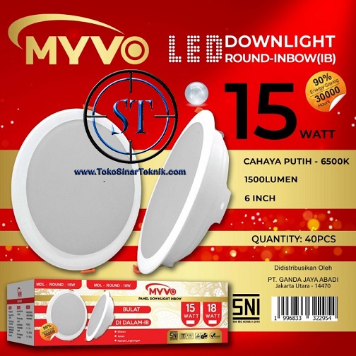 MYVO Panel LED Lighting 15W / Lampu Panel Downlight 15 Watt Ceiling Light Bolham Inbow Sorot Plafon Rumah Tipis Slim Hemat Energi Listrik